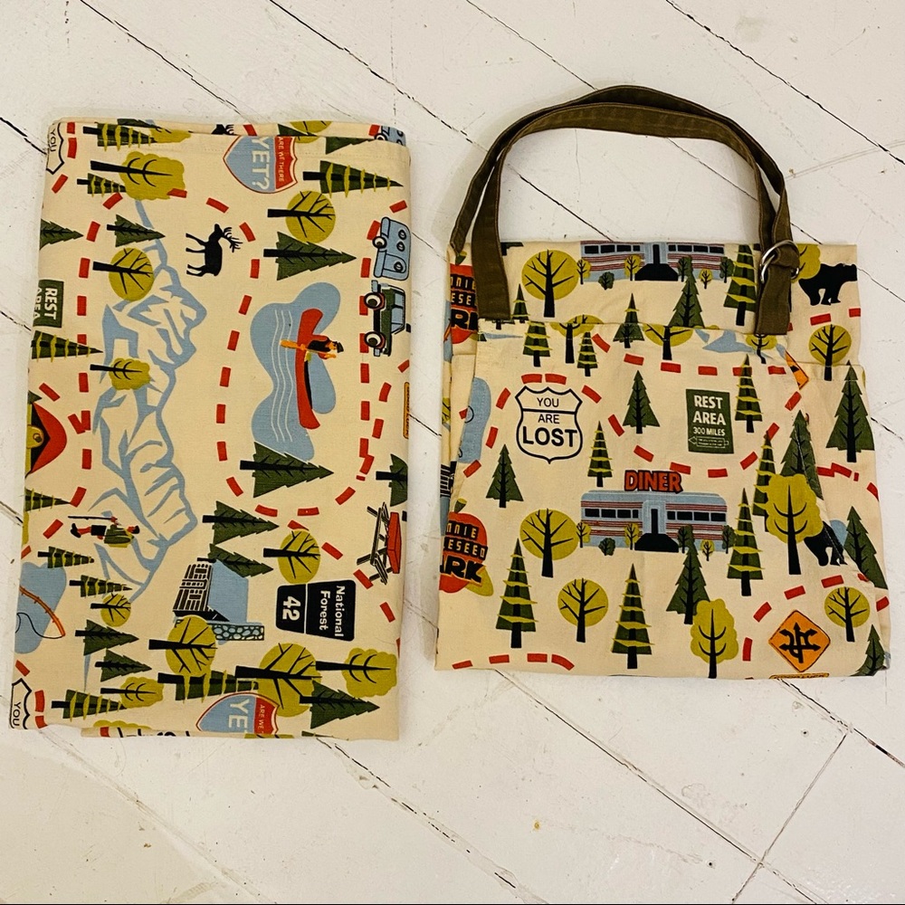 Retro roadmap tablecloth with matching apron